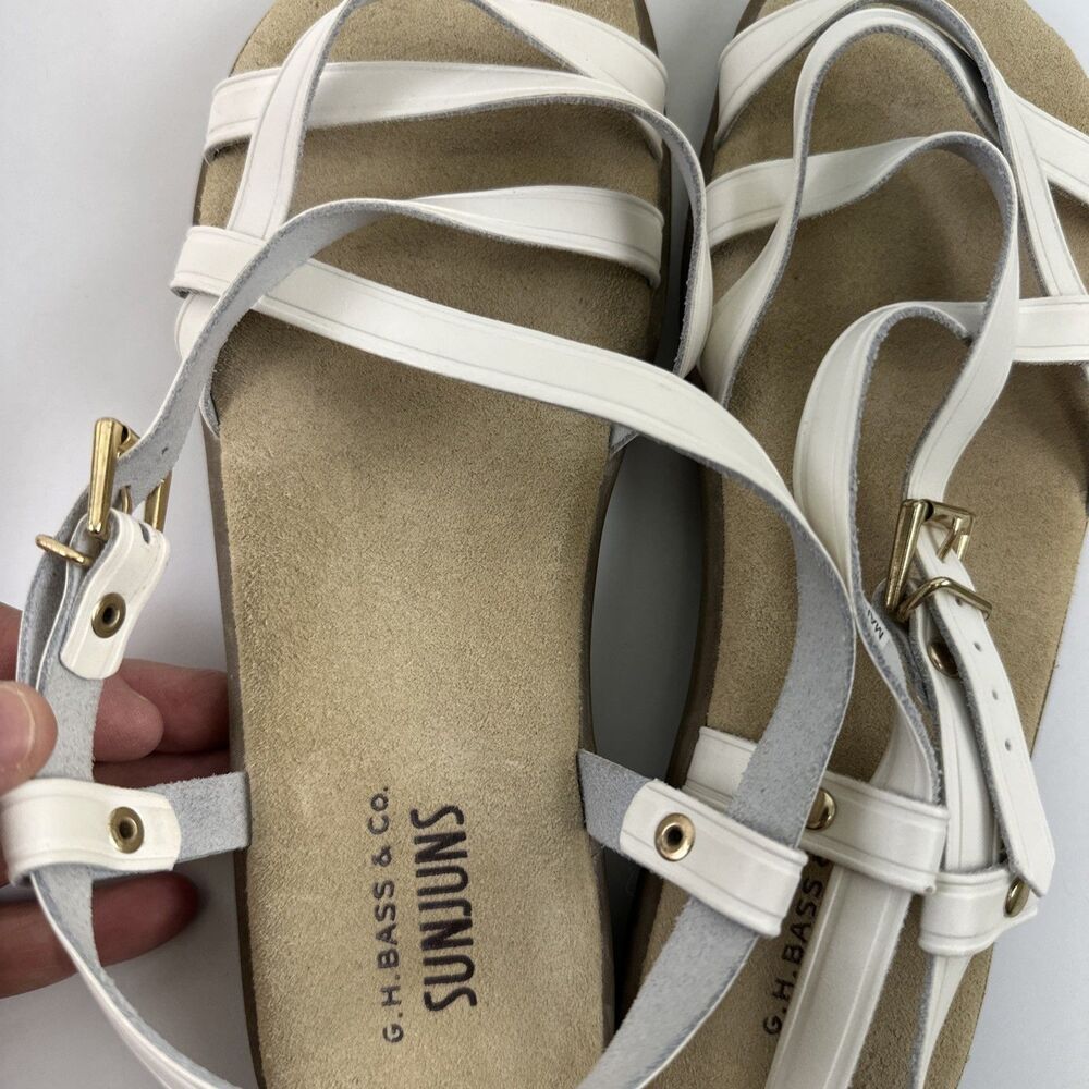 GH Bass Sunjuns Margie Sandal White Leather Strappy Flat Women 6.5 WW Extra Wide - Picture 9 of 12